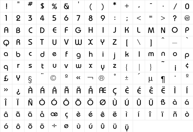 Bauhaus Medium  glyph index