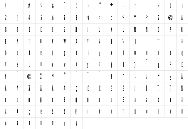 Cinderella Regular  glyph index