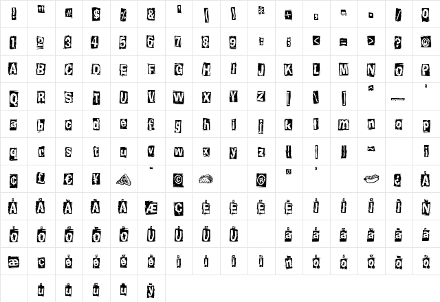 Knucklehead Boxed Regular  glyph index