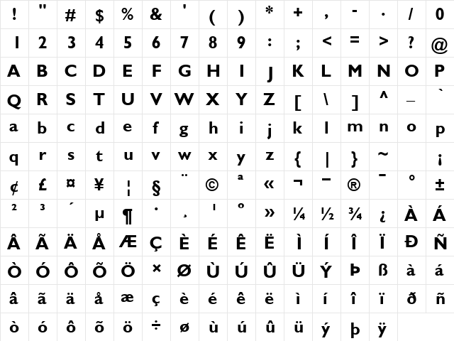 GimletSSK Bold  glyph index