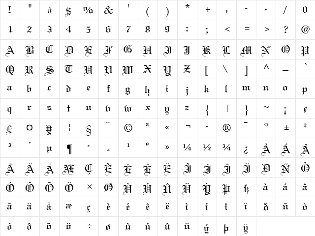 Linotext Regular  glyph index