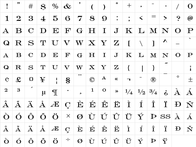 EngraversD Regular  glyph index