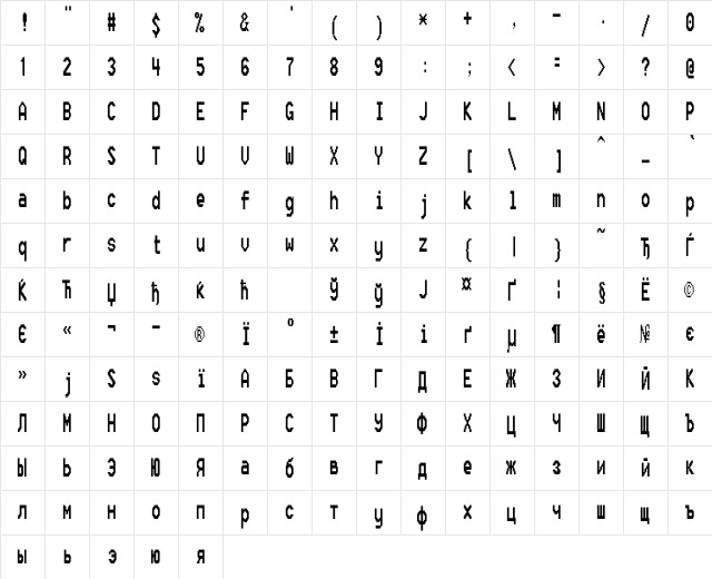 FixSysC Normal  glyph index