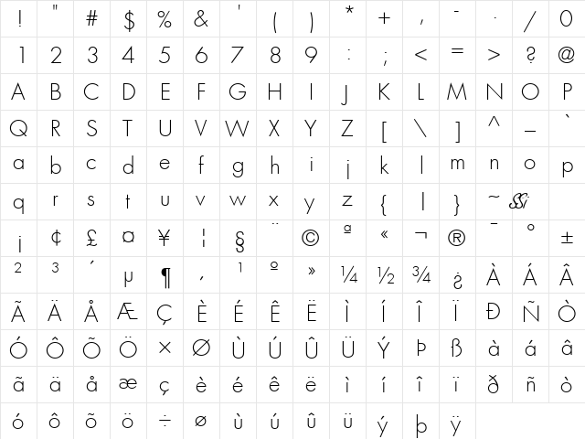 Kudos Light SSi Light  glyph index