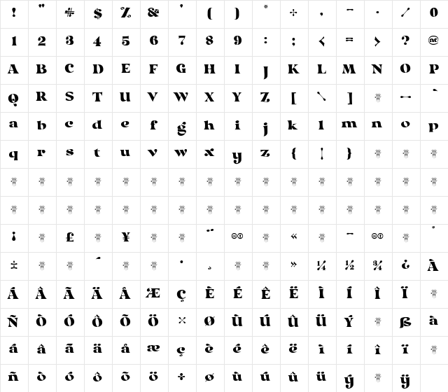 Curvilingus Regular  glyph index