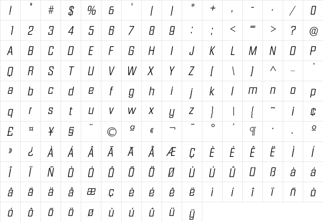 Idiamante Light  glyph index