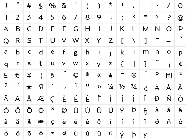 RelayWide-Regular Regular  glyph index