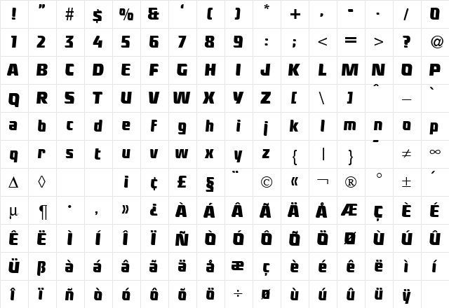 Ladykiller DB Regular  glyph index