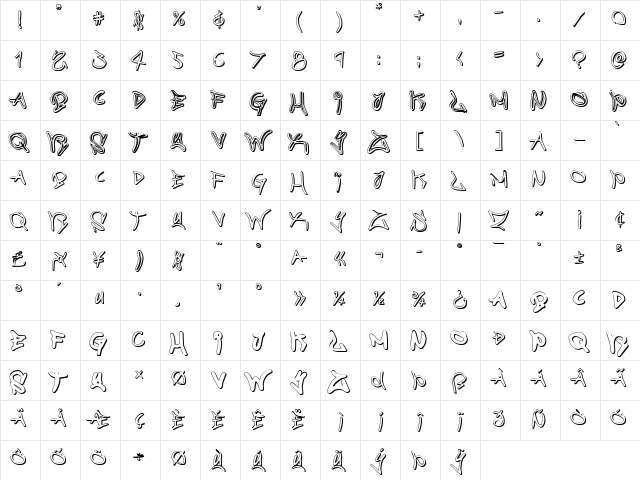 Graffiti Street 3D Regular  glyph index