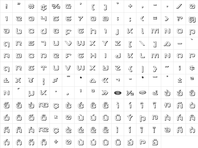 Gunrunner 3D Regular  glyph index