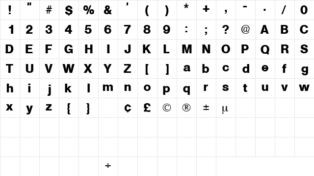 ChoqueDisplaySSK Regular  glyph index