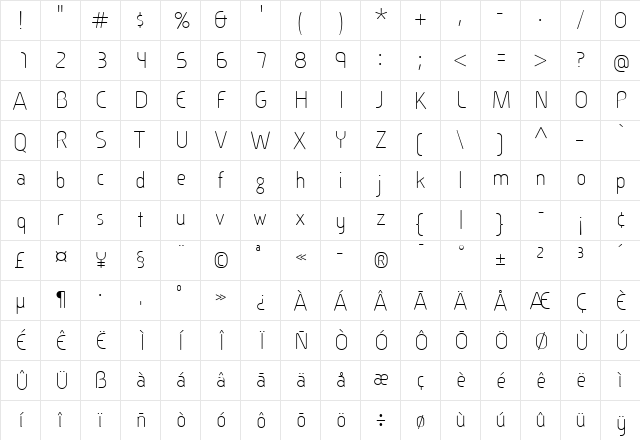 Cineplex LT Light  glyph index