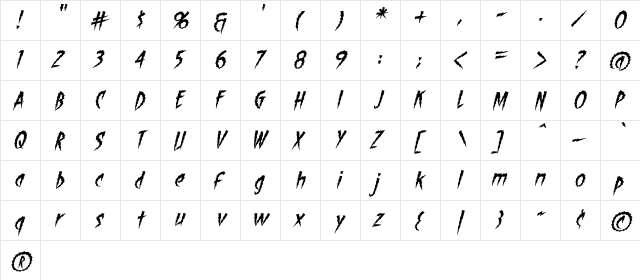 ShockTherapy BB Italic  glyph index