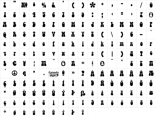 Doobie Regular  glyph index