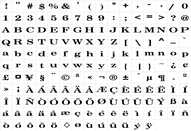 Century Schoolbook Ex Regular  glyph index