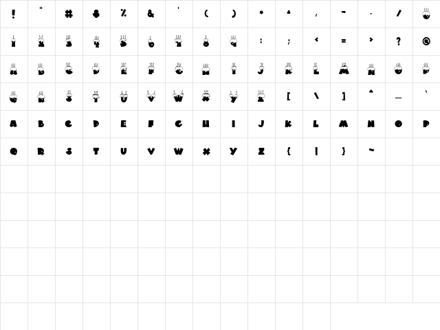 LD Cake Regular  glyph index