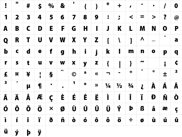 Myriad Pro Black SemiCondensed  glyph index