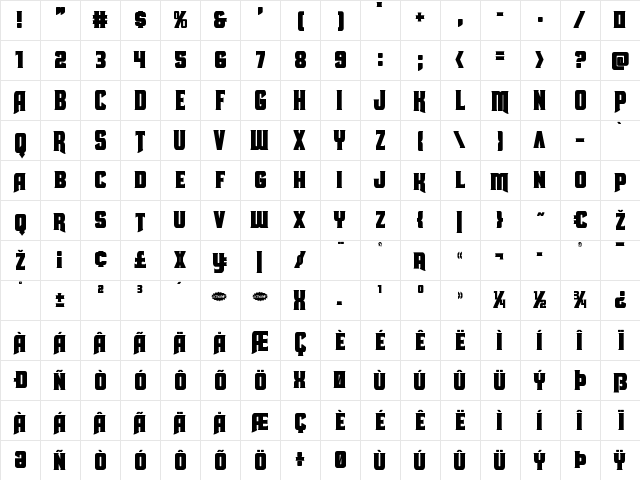 Union Gray Condensed Condensed  glyph index