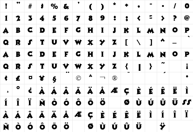 Tristan Regular  glyph index