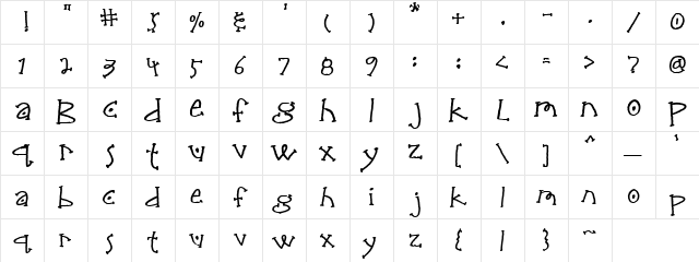 Scrap Hugs Regular  glyph index