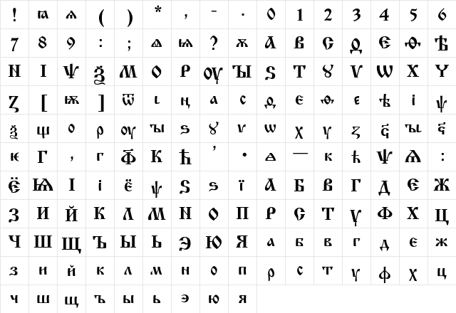IzhitsaC Regular  glyph index