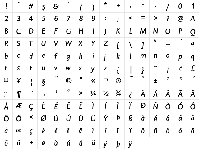 DTL Caspari T Medium Italic  glyph index