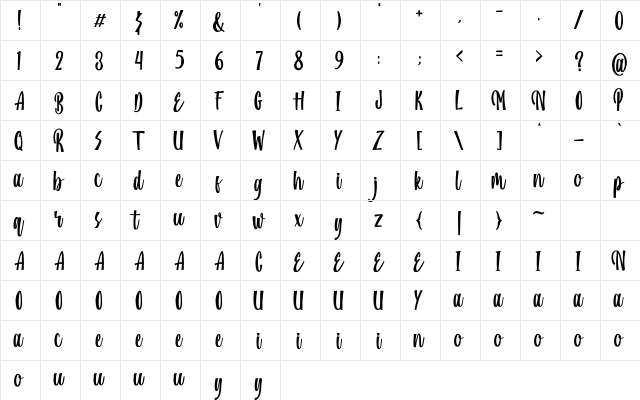 Pine Script Regular  glyph index