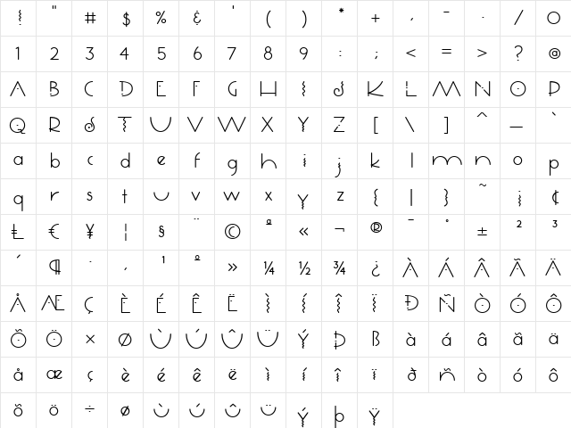 Quigley Regular  glyph index