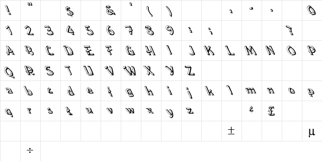 Boohoo 4 Regular  glyph index