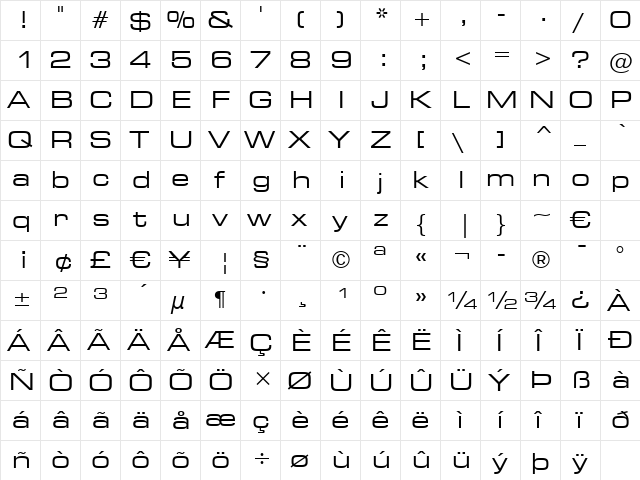 Square721 Ex BT Roman  glyph index
