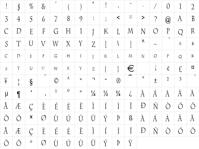 ChazThin Normal  glyph index