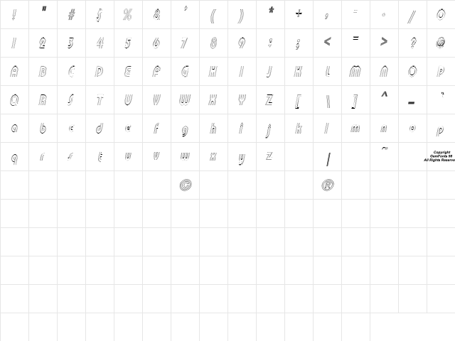 Pi in the SciFi Regular  glyph index