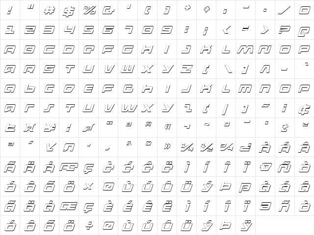 Pulse Rifle 3D Italic Italic  glyph index