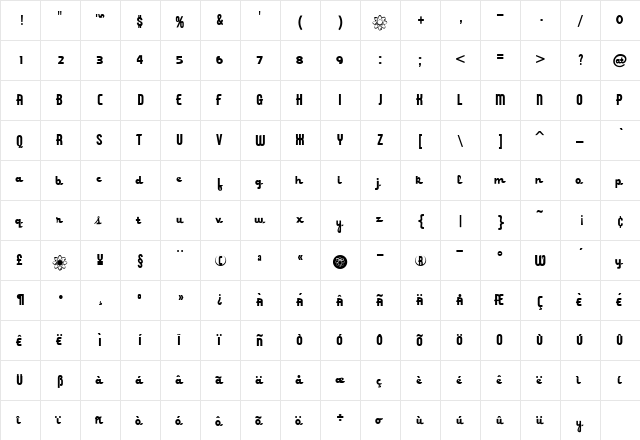 ZavTone Medium  glyph index