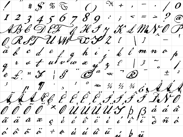 US Declaration Regular  glyph index