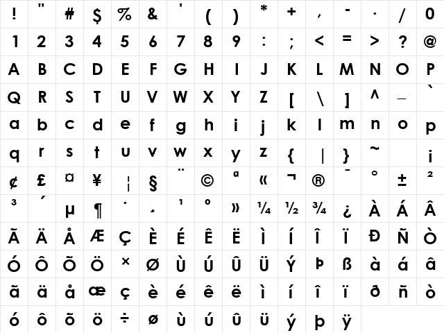 GE Centurion Bold  glyph index