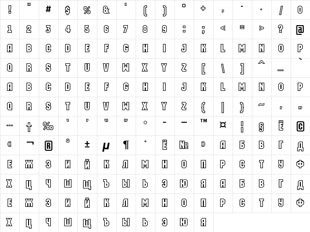 a_MachinaOrtoClg Bold  glyph index