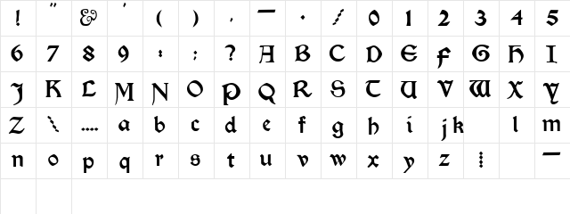 Cranmer Regular  glyph index