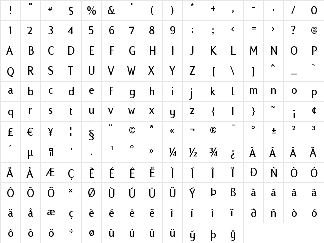 Fargo Rg DaMa Regular  glyph index