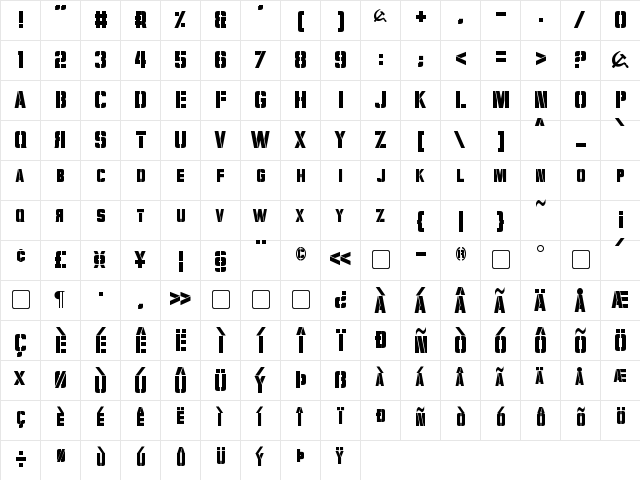 Volkoff Regular  glyph index