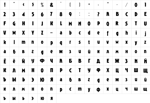 RoslynGothicMedium_DG Regular  glyph index