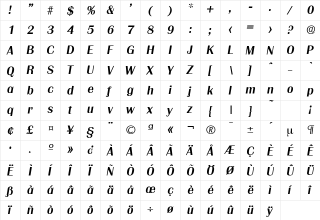 Grenoble-Serial-Medium RegularItalic  glyph index