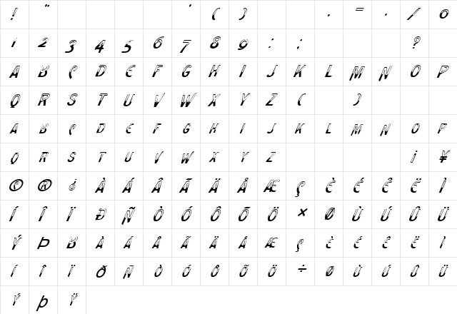 FZ UNIQUE 4 ITALIC Normal  glyph index