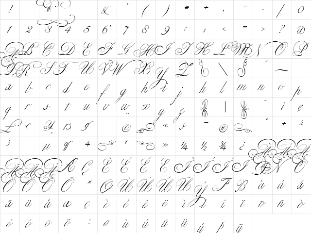 Classica Two Regular  glyph index