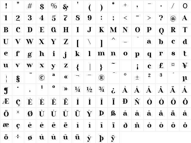 Rosmatika Regular  glyph index