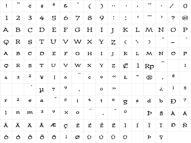 JournalUltraSmallcaps Regular  glyph index