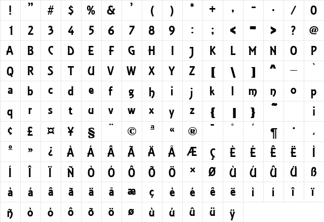 Estelle Black SF Regular  glyph index