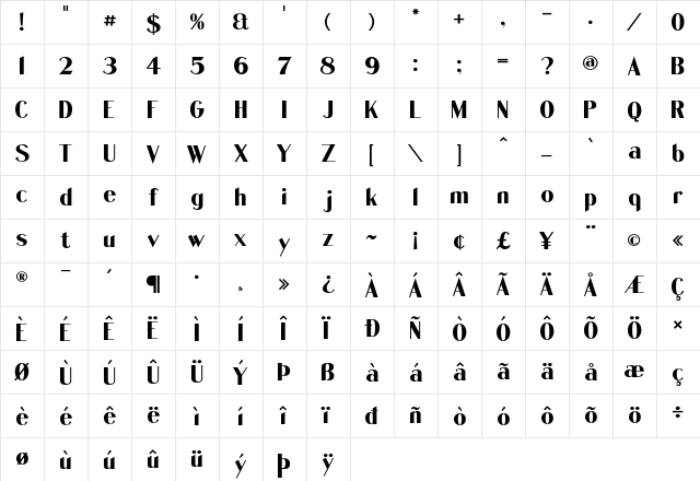 Quentell CF Bold Regular  glyph index
