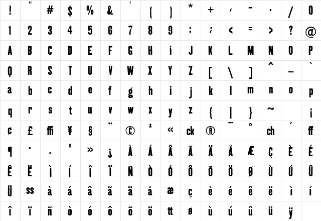 Kipp No1  glyph index