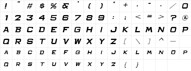 Bachelor Pad Expended JL Italic  glyph index
